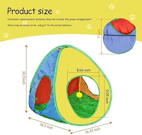 Andiker Cat Tent with a PlushBall, Colorful Foldable Polyester Cat Play Tents Match with Most Cat Tubes for Indoor Cats Game, Sleep, 3 Holes Convenient Kitten Nest for Indoor Kitten, Rabbit(Tent S)