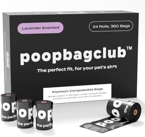 Lavender Scented Dog Poop Bags - Extra Thick Leak Proof for Dogs - Certified Compostable - Earthminded Essential Accessory for Daily Walks and Easy Cleanup - Compostable - 360 Bags
