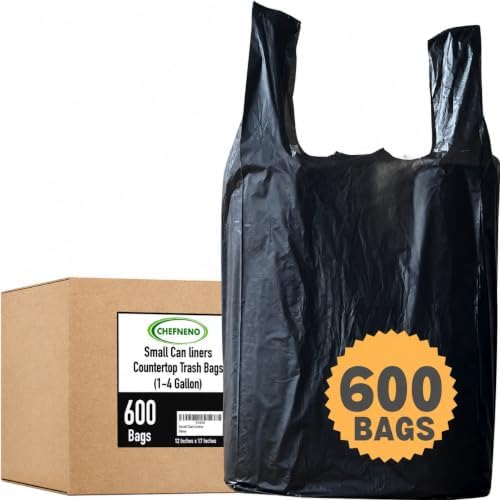 T-shirt Black Plastic Bag (600 ct.) Small Can Liners Doggy Poop Bags Compatible with Arm & Hammer Swivel Bin & Rake pooper scooper Thank You Grocery Shooping Bag Size Multipurpose Bags