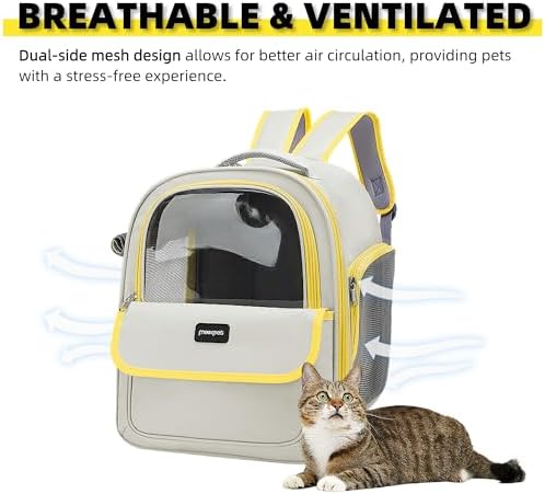 Cat Backpack Carrier for Travel & Hiking - Large Space, Durable & Breathable Pet Carrier for Cats & Small Dogs - Anti-Scratch, Escape-Proof Design (Yellow, Large)