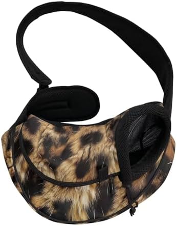 Leopard Pattern Small Dog Sling Breathable Mesh Cat Carrier Adjustable Strap Hands Free Pet Puppy Travel Bag for Travel Walk Portable Shoulder Carrier Bag