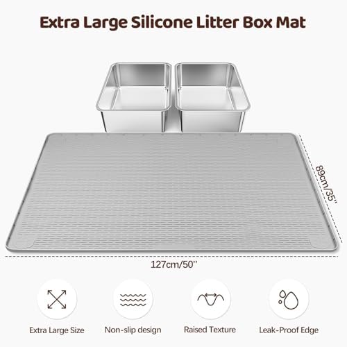 Kalolary Cat Litter Mats, 50" x 35" Extra Large Silicone Cat Mat for Litter Box, Easy to Clean Kitty Litter Trapping Mat, Soft on Kittys Paws, Waterproof, Urine-Proof Kitty Litter Mats for Floor, Grey