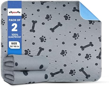 Washable Pee Pads for Dogs 2 Packs 36’’ x 48’’ Reusable Puppy Pads Waterproof Pet Mat Heavy Absorbent Leakproof Dog Playpen Mat for Crate, Whelping and Indoor Potty Training