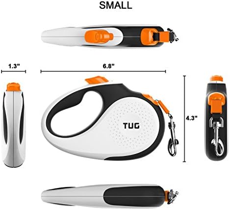 TUG Original Retractable Dog Leash, 16 ft (Small, White/Orange)