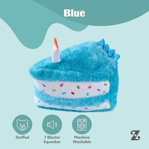 ZippyPaws Birthday Cake Dog Squeaky Toys to Keep Them Busy - Blue