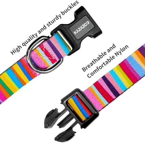 Kazazoo Dog Collar Cute and Soft Nylon Puppy Collar for Boy and Girl Dogs, Adjustable Dog Collars for Small Dogs, Rainbow-S
