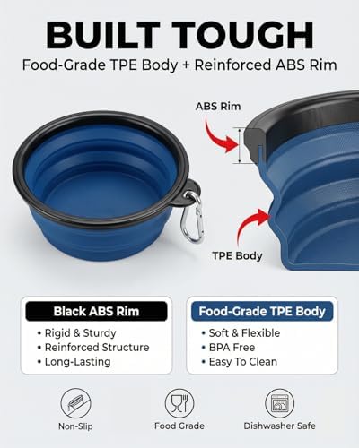 Rest-Eazzzy Collapsible Dog Bowls, 2 Pack Sturdy Portable Dog Water Bowls