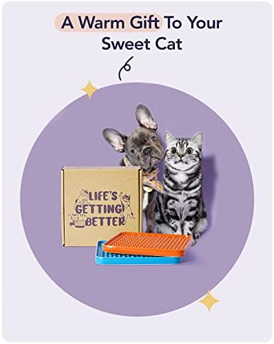 LE TAUCI PET Slow Feeder Dog Bowl, 7.5 Inch Lick Mat for Medium and Large Breed, Anxiety Relief Licking Mat, Puzzle Feeder for Peanut Butter, Treats, Pet Enrichment Toys, Set of 2, Blue and Orange