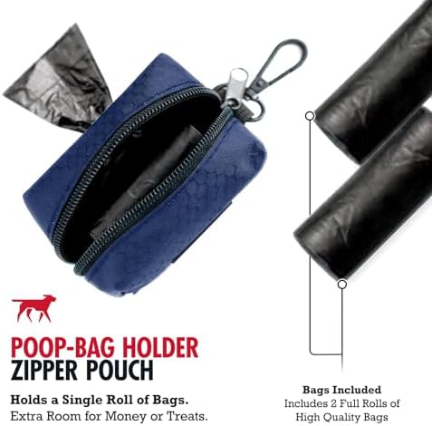 Tuff Pupper Dog Poop Bag Holder | Works with Any Dog Leash | Zippered Waste Bag Dispenser | Waterproof with Rust-Proof Clip | Convenient Lightweight Design | Includes 2 Rolls of Leak-Proof Bags