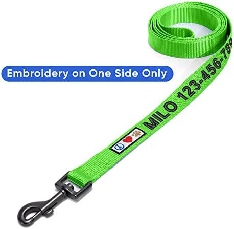Pawtitas Personalized 6 ft Green Dog Leash XXS/Cat Custom Name and Phone Embroidery Strong Nylon Leash for Small Breeds