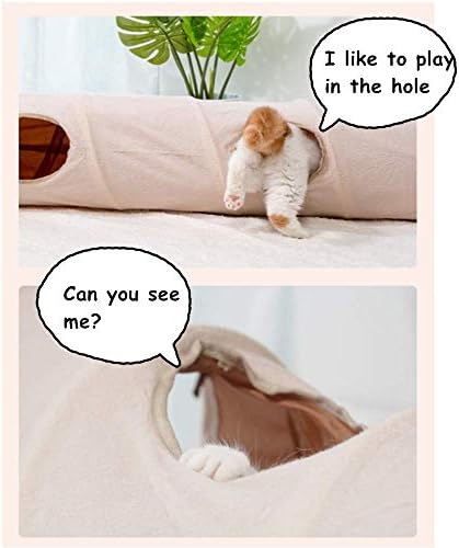 Primst Collapsible Cat Tunnel,Durable Suede Pet Toys Play Tunnel with Ball and Hole,for Cats,Rabbits,Kittens,Puppy and Small Pets (Beige 47x10inch)