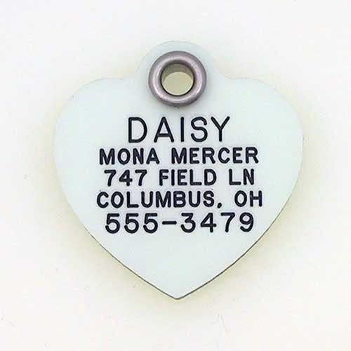 LuckyPet Glow in The Dark Dog and Cat ID Tag - Durable Custom Tags for Pets - Silent Personalized Pet Identification - Easy to Read Engraving - Small, Heart