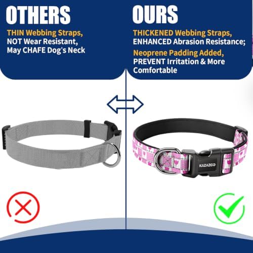 Kazazoo Large Dog Collar, Reflective Nylon Collar,No Pull,Heavy Duty Collar,Soft Neoprene Breathable & Quick Release Buckle Dog Collars for Labrador Retriever,Husky,Golden Retriever-Pink Flower-l