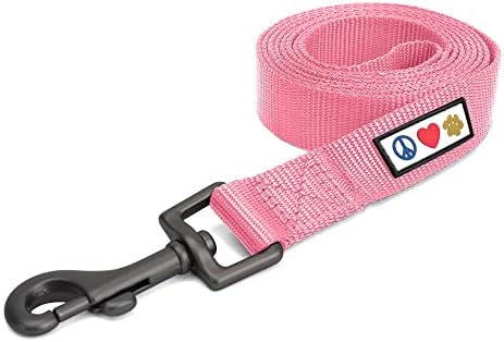 Pawtitas Solid 6 ft Millennial Pink Dog Leash M/L Custom Name and Phone Embroidery Strong Nylon Leash for Medium and Large Breeds