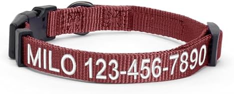 Pawtitas Personalized Dog Collar Small Dog Collar Embroider with Name Phone Number Puppy Collar Adjustable Customized Collar for Small Dogs Breeds Puppy Brown Dog Collar