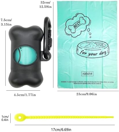 Dog Poop Pickup Bags Holder Dispenser with Standard-Sized Leak-Proof Scented Doggy Waste Bags and Carabiner with Safety Lock&Fastener Never Loose on Leash Lead Again (1 Holder 195 Bags, Black)