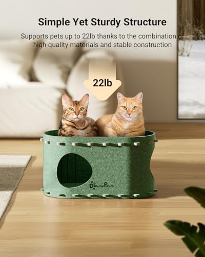 DownyPaws Cat House for Indoor Cats, Cube Castle Cat Bed Cave, Forest