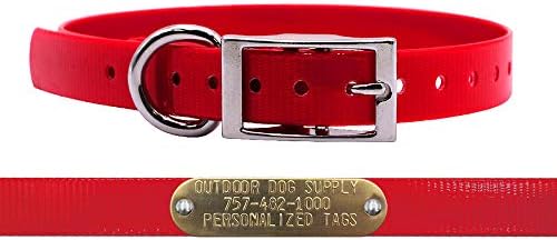 Waterproof D-Ring Dog Collar w Custom Name Tag 3/4x15, Red