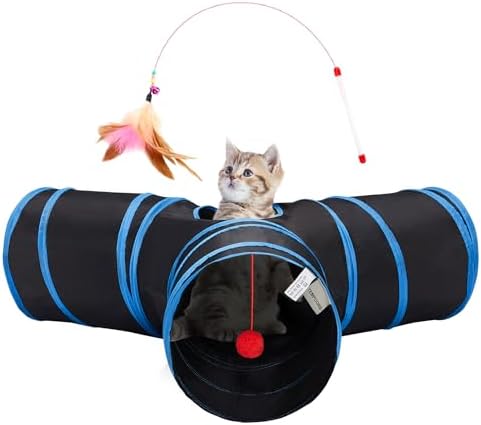 Tempcore Cat Tunnel, 3-Way Collapsible Toy for Indoor Cats, Royal Blue