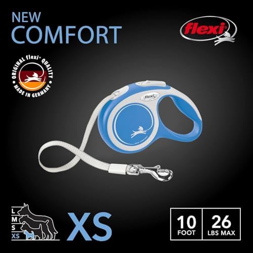 FLEXI® Comfort XS Tape Retractable Dog Leash, 3-Finger Grip, 10 ft - Blue