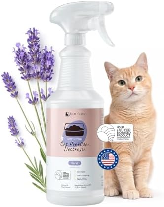 kin+kind Kitty Litter Box Odor Eliminator, Cat Pee Remover, Lavender, 32 oz