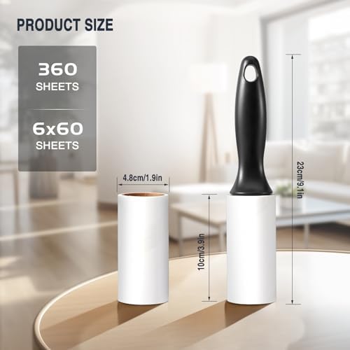 Vinabo Lint Rollers,Pet Hair Remover,1 Handle with 6 Extra Sticky Lint Roller Set for Clothes,Lint Rollers for Pet Hair,Dust,Lint,Sofa,Bed and Carpet,Extra Sticky & Easy Peeling-60 Sheets/Roll