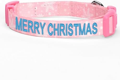 Pawtitas Personalized Dog Collar Dog Soft Adjustable Puppy Collar Customizable Embroidered add Pet Name Phone Number or Phrase Extra Small Pink Snowflakes