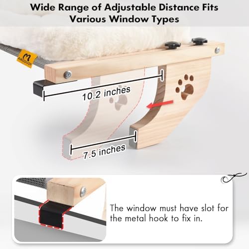 AMOSIJOY Wooden Cat Windowsill Perch with Zipper Cushion Bed, 24.4in