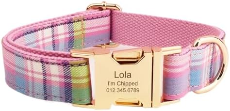 Custom Dog Collar with Names and Phone Number Engraved, Puppy Tags Personalized for Small Medium Large Pets (Colorful Plaid, L)