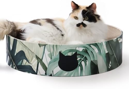 Necoichi Cat Scratcher Bowl for Indoor Cats - Cat Scratching Lounger with Reversible Usability and Extra Comfort for Lounge, Cardboard Bed Couch / (XL, Oak)