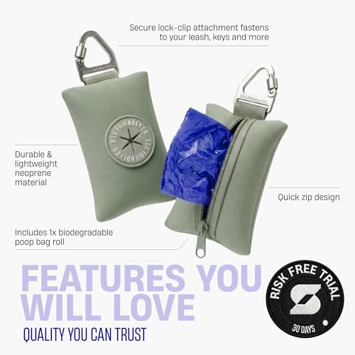 Dog Friendly Co. Poop Bag Holder for Leash, Doggie Waste Bag, Premium Khaki