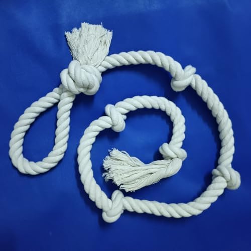 51" Extra Long Dog Rope Tug Toy with Loop Handle – 6-Knot Cotton Rope for Training, Tug-of-War & Interactive Play, Durable for Medium & Large Dogs, Indoor & Outdoor, Washable, White
