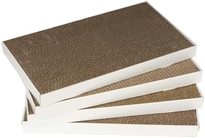 Amazon Basics Corrugated Cardboard Cat Scratcher, Scratching Board, Reversible, 17.4" x 10", White, 4-Pack