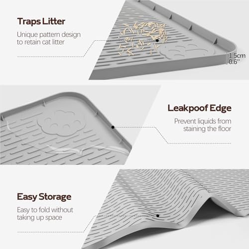 Silicone Cat Litter Mat for Litter Box 70”x45” Large Cat Mat, Light Grey