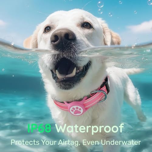 Premium Airtag Dog Collar，with IP68 Waterproof AirTag Holder,Hotpink,XL