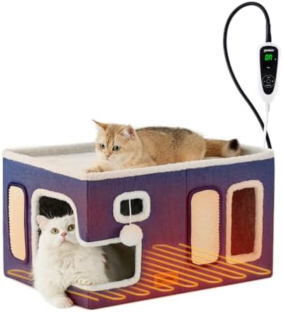 ZOMISIA Heated Cat House Bed for Indoor Cats, Cat Hideway Cube for Sleeping