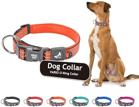 Kruz Dog Collar for Large Dogs (Width- 1", Length - 25"-27.5") Reflective Adjustable Pet Neck Band with Soft Padding, Heavy-Duty O-Ring, 100% Nylon Strap (Orange, X-Large)
