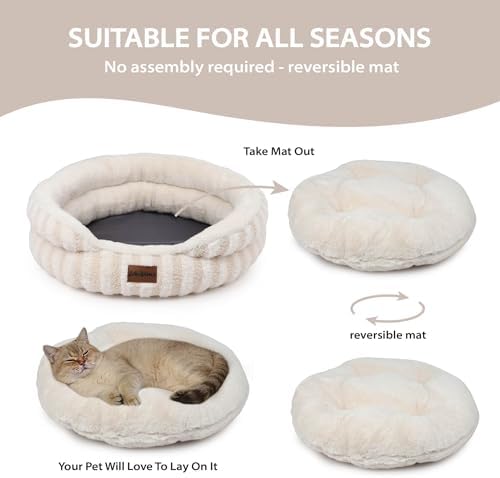 Washable Round Cat Bed Puppy Bed, Soft Corduroy Fleece Pet Bed