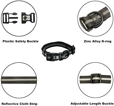 Nimble Reflective Waterproof Dog Collar Adjustable Odor Resistant Easy Clean Pet Collar for Small Medium Large Dogs Night Walking Outdoor Rainy Use (Small (9.45”-14.17”inches), Black)
