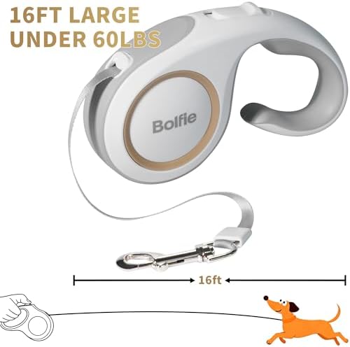 360° Tangle-Free Retractable Dog Leash 16 ft Heavy Duty Reflective Nylon Tape for Small to Medium Dogs Up to 60lbs,Soft Grip, Lock(Medium, White)