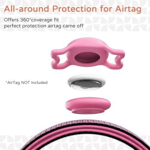 Waterproof AirTag Dog Collar with QR Code Dog Tag, Rose Red02 M