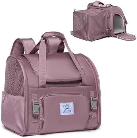 Pet Backpack Carrier for Small Dogs Medium Cats, Puppies,Breathable and Collapsible Design, Portable Travel Bag for Bearded Dragon,Rabbit Cage (Purple, Large)