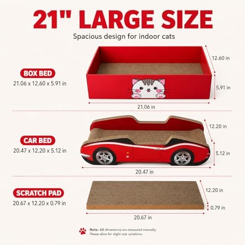 Cat Scratcher Cardboard Bed with Box, 21 Inch 4‑Pack Reversible Cat Scratch Pad for Indoor Cats