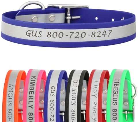 dogIDs Personalized Reflective Waterproof Dog Collar - Custom, Durable, Adjustable, Odor Resistant, Safe, Engraved - Blue, 1 in x 14 in (Fits Neck Sizes: 12-16 in)