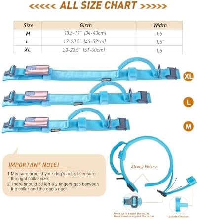 AUBELL Reflective Tactical Heavy Duty Dog Collar with Handle,Blue M