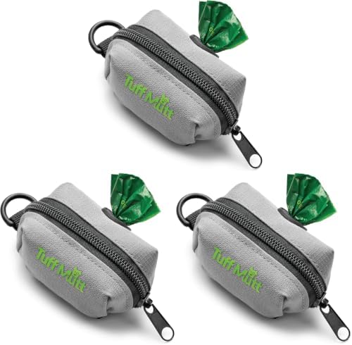 Tuff Mutt Dog Poop Bag Holder with Velcro Attachment - Durable Fabric Poop Bag Dispenser for Leashes - Includes Starter Roll for Easy Cleanup (Pack of 3)