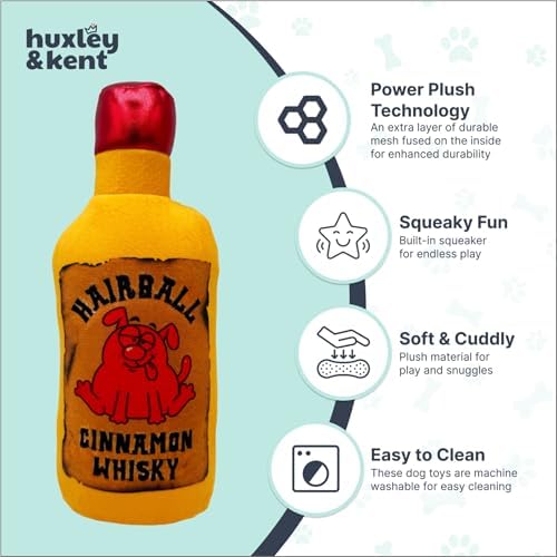 Huxley & Kent Power Plush Squeaky Dog Toy, Hairball Cinnamon Whisky, Lg