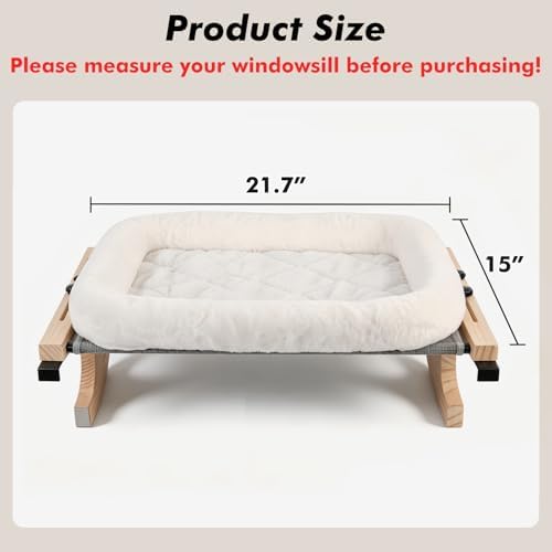 AMOSIJOY Wooden Cat Windowsill Perch with Zipper Cushion Bed, 21.7in