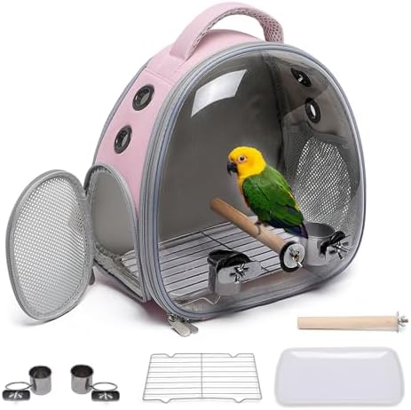 Portable Travel pet Backpack Carrier Hamster Bag Guinea Pig Bird Small Dog cat Turtle Carrier Rabbit Cage Squirrel Bearded Dragon Breathable Hangbag (Pink+Accessories)