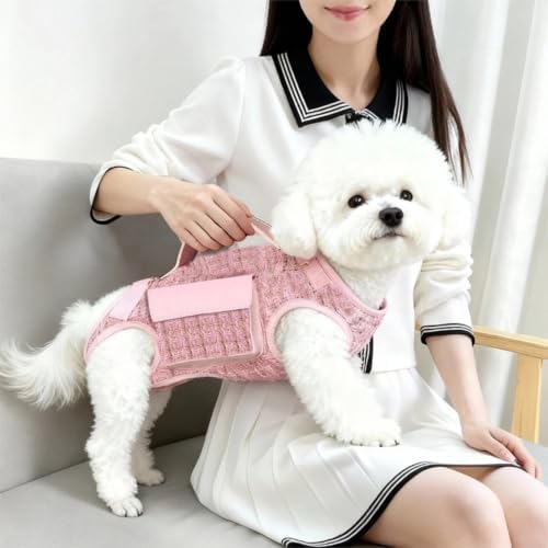 Cat Puppy Carrier Crossbody Bag (Pink Tweed Bag+Strap 2pc,Small)